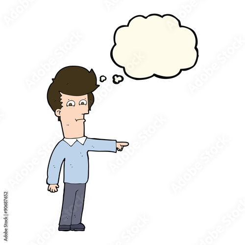 cartoon man pointing with thought bubble