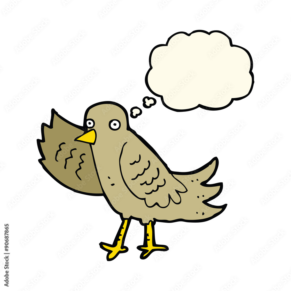 cartoon waving bird with thought bubble cartoon waving bird with thought bubble