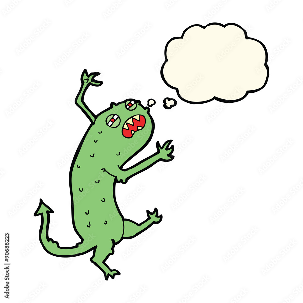cartoon little monster with thought bubble cartoon little monster with thought bubble