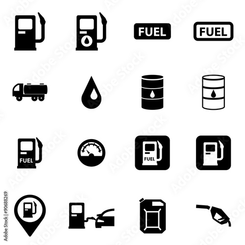 Vector black gas station icon set