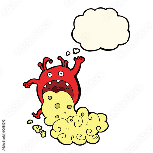 cartoon gross monster being sick with thought bubble