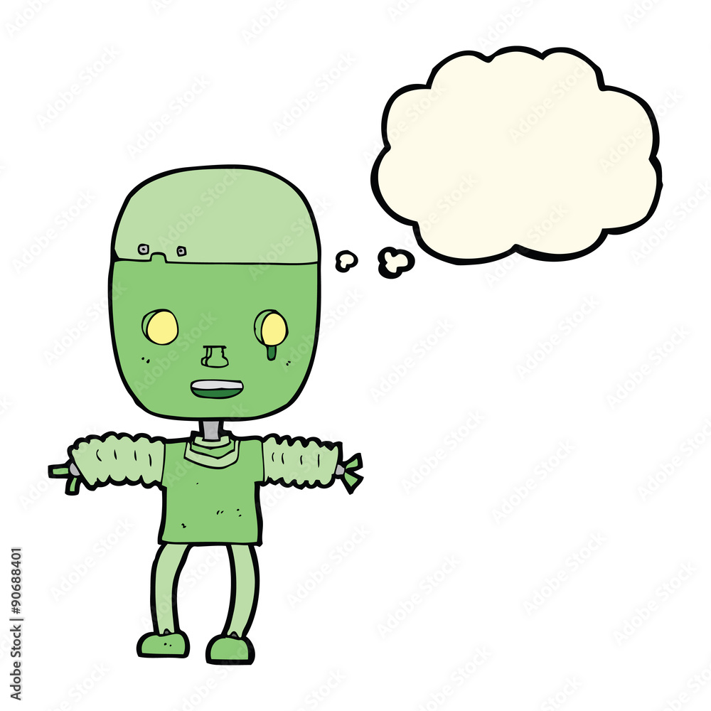 cartoon robot with thought bubble cartoon robot with thought bubble