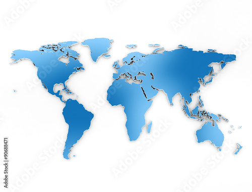 World map blue 3d on white background