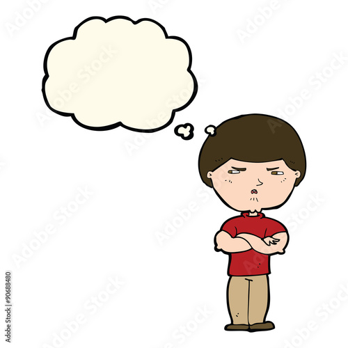 cartoon grumpy man with thought bubble