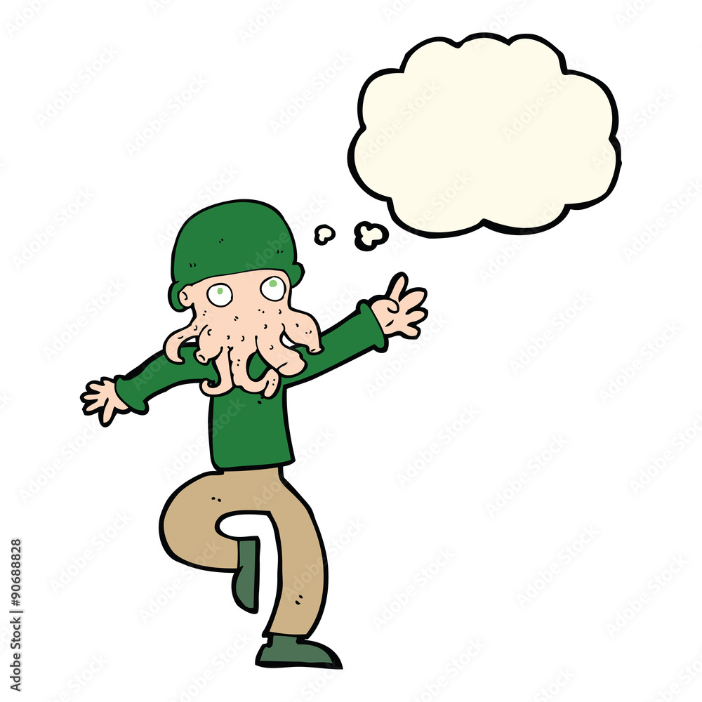 cartoon alien monster man with thought bubble cartoon alien monster man with thought bubble