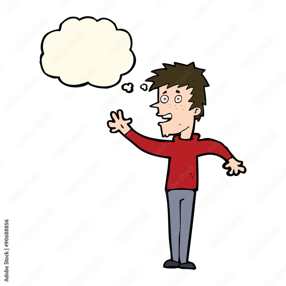 cartoon happy boy waving with thought bubble cartoon happy boy waving with thought bubble