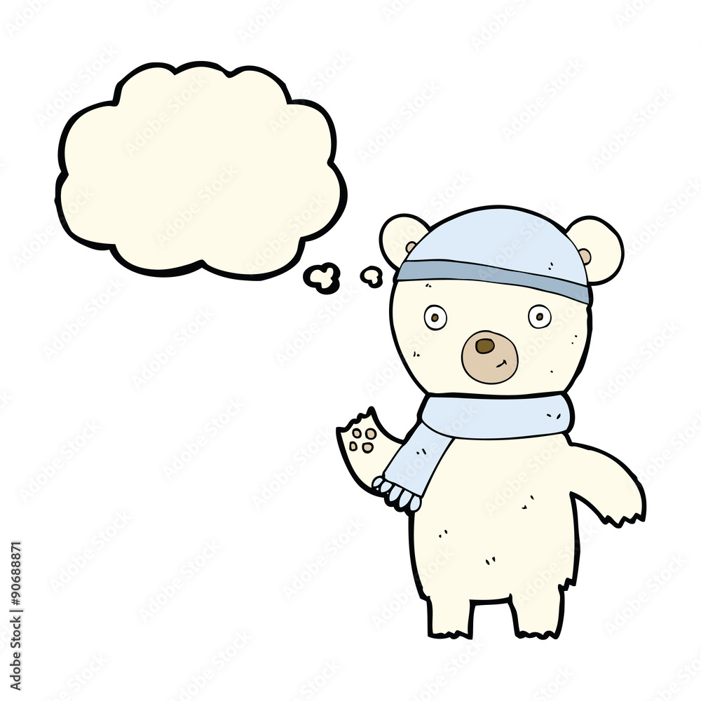 cartoon waving polar bear with thought bubble cartoon waving polar bear with thought bubble