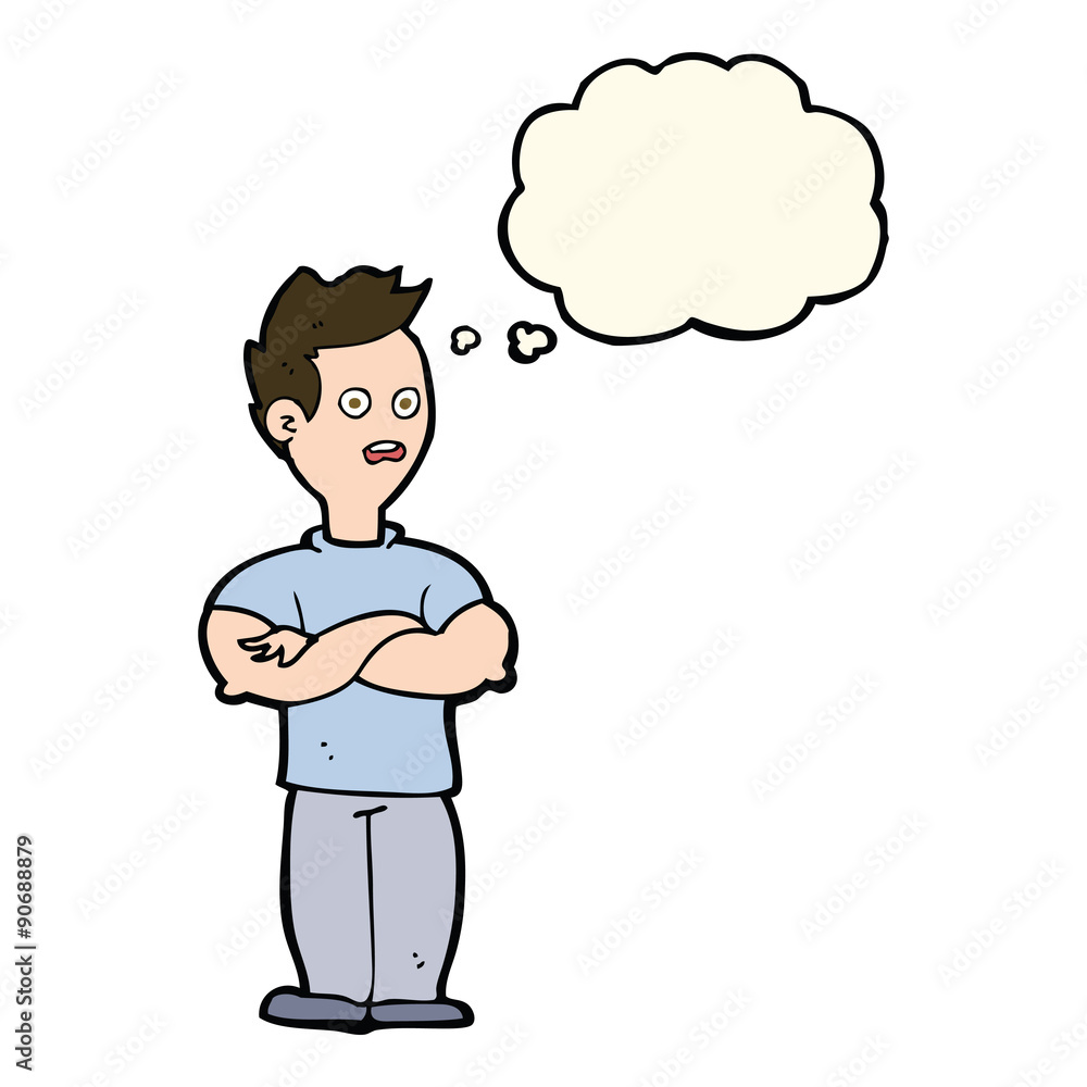 cartoon man with crossed arms with thought bubble cartoon man with crossed arms with thought bubble