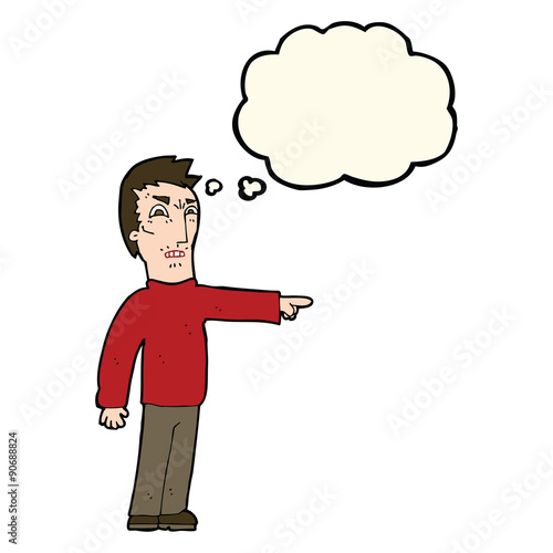 cartoon angry man pointing with thought bubble