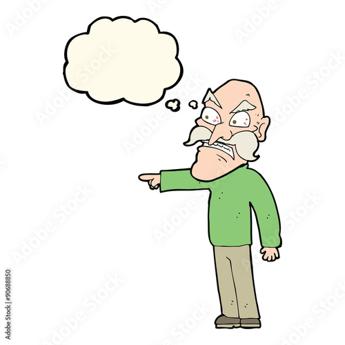 cartoon furious old man with thought bubble