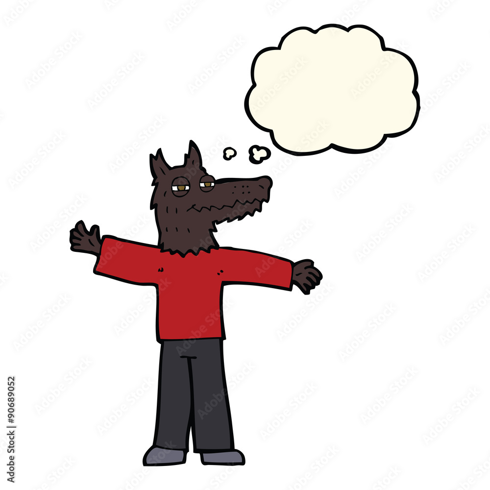 cartoon happy wolf man with thought bubble cartoon happy wolf man with thought bubble