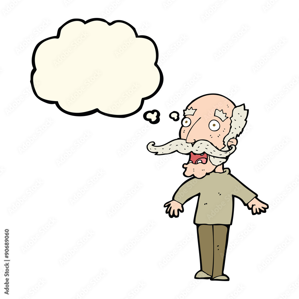 cartoon old man gasping in surprise with thought bubble cartoon old man gasping in surprise with thought bubble