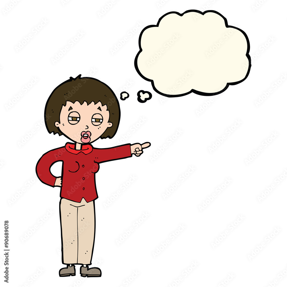 cartoon woman telling off with thought bubble