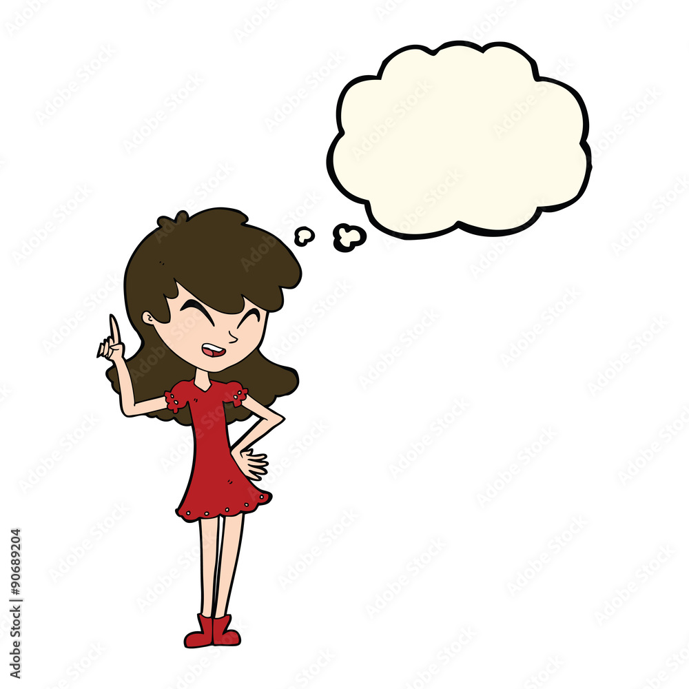 cartoon girl making point with thought bubble cartoon girl making point with thought bubble