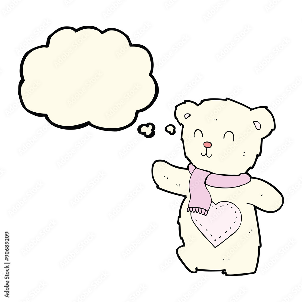 cartoon white teddy bear with love heart with thought bubble cartoon white teddy bear with love heart with thought bubble