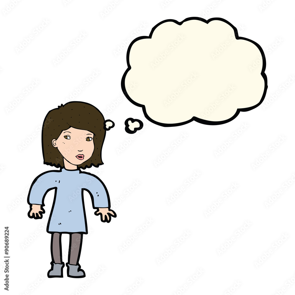 cartoon cautious woman with thought bubble cartoon cautious woman with thought bubble