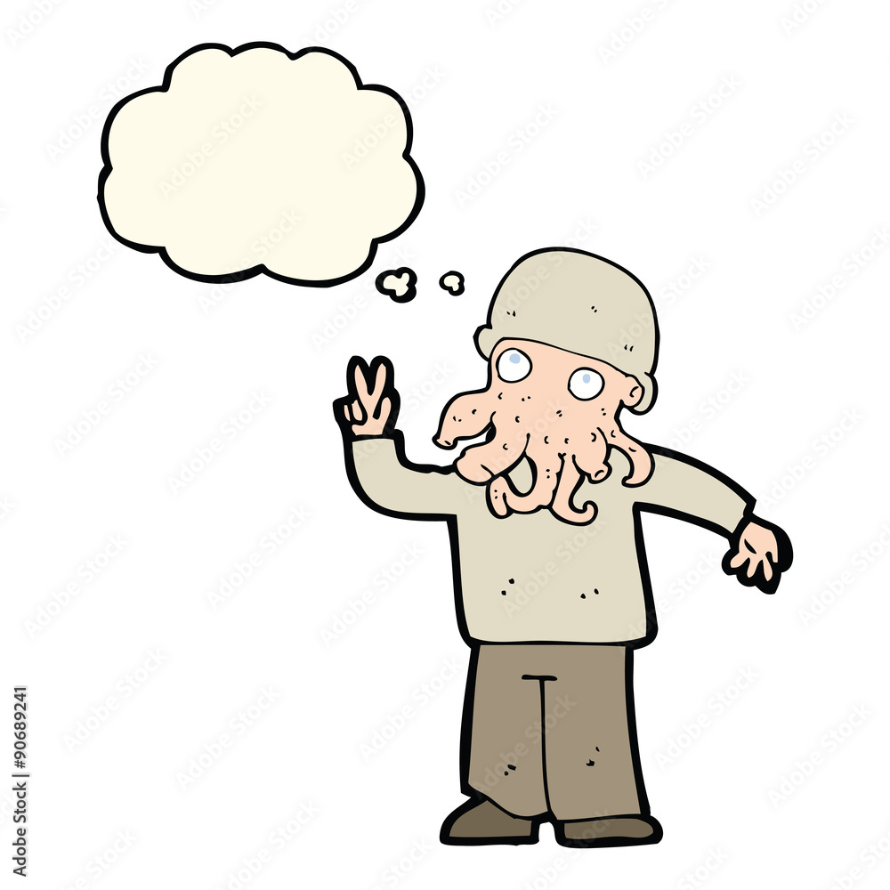 cartoon cool alien with thought bubble cartoon cool alien with thought bubble