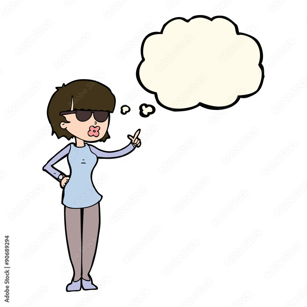 cartoon woman wearing spectacles with thought bubble cartoon woman wearing spectacles with thought bubble