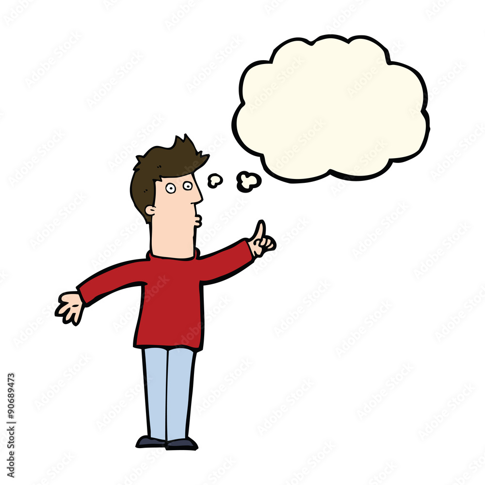 cartoon man advising caution with thought bubble cartoon man advising caution with thought bubble