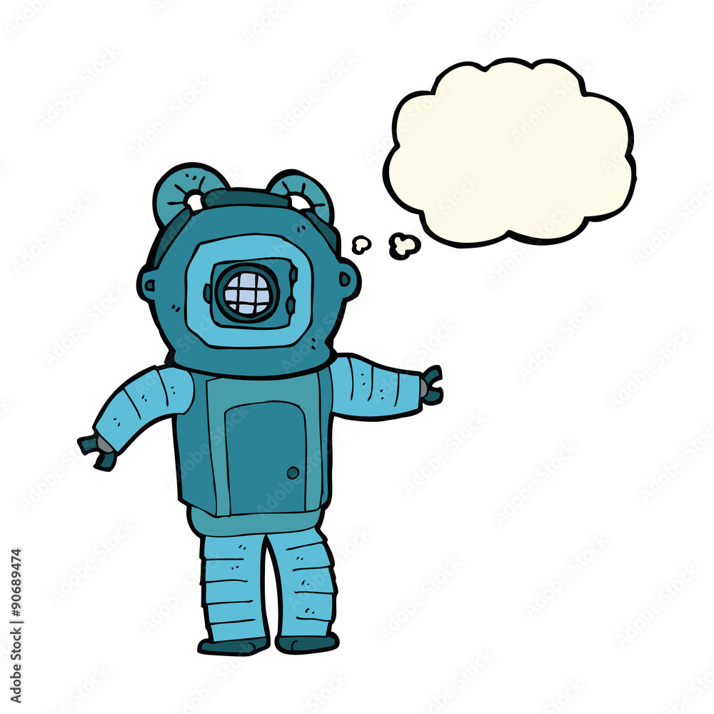 Fototapeta premium cartoon deep sea diver with thought bubble