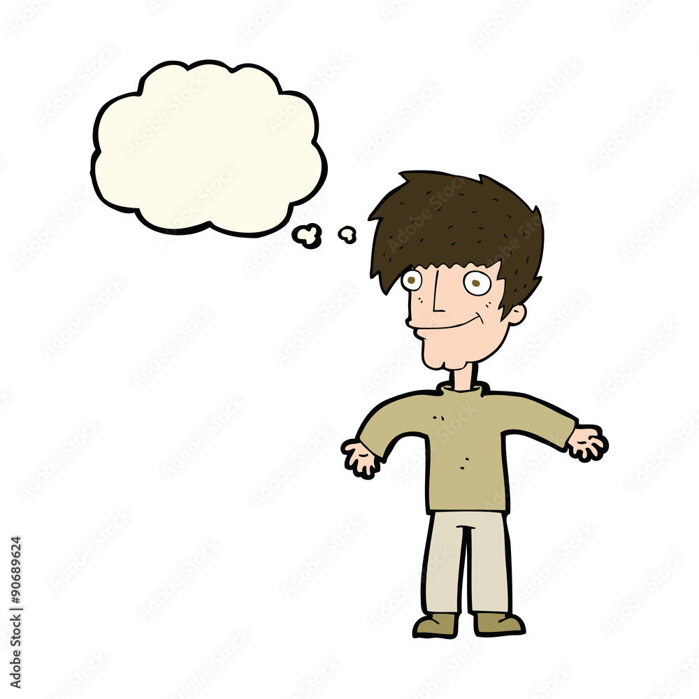 cartoon happy man with thought bubble cartoon happy man with thought bubble