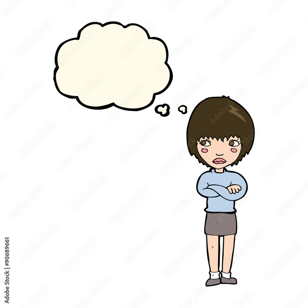 cartoon annoyed woman with thought bubble cartoon annoyed woman with thought bubble