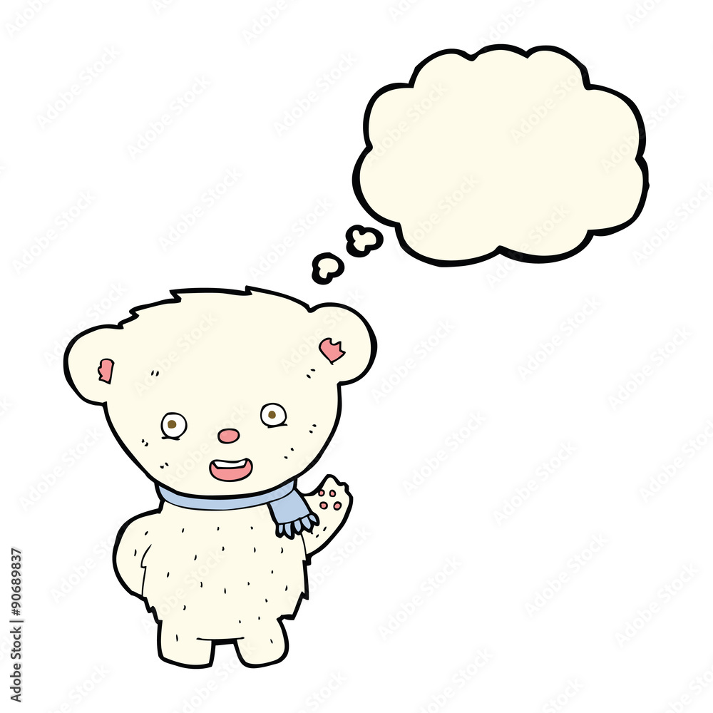 cartoon polar bear waving with thought bubble cartoon polar bear waving with thought bubble