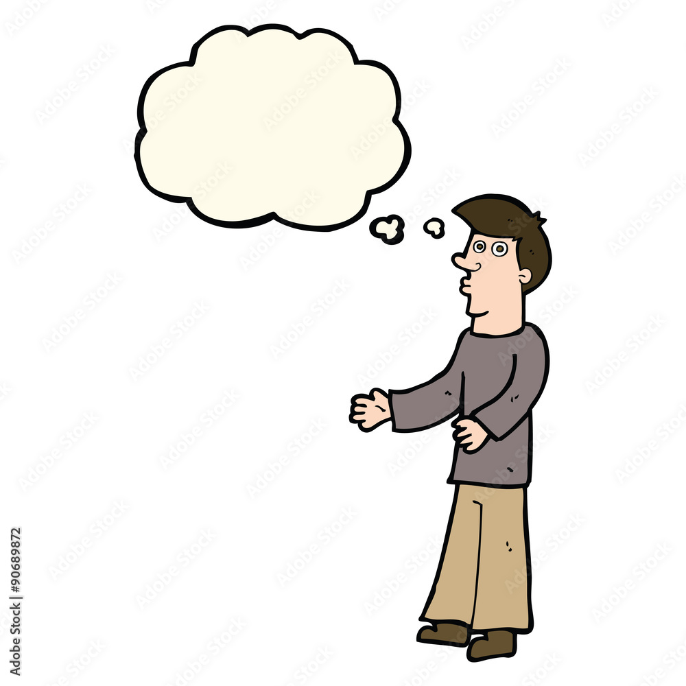 cartoon curious man with thought bubble cartoon curious man with thought bubble