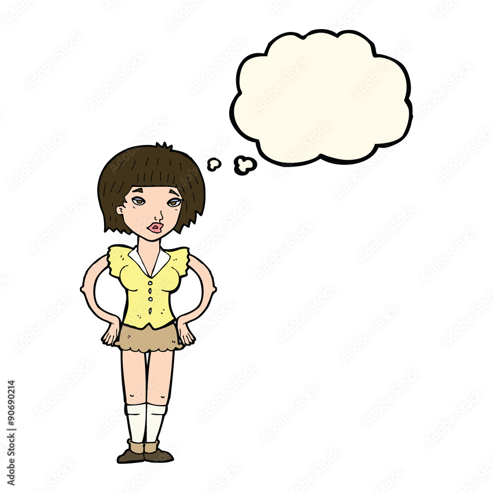 cartoon woman with hands on hips with thought bubble cartoon woman with hands on hips with thought bubble