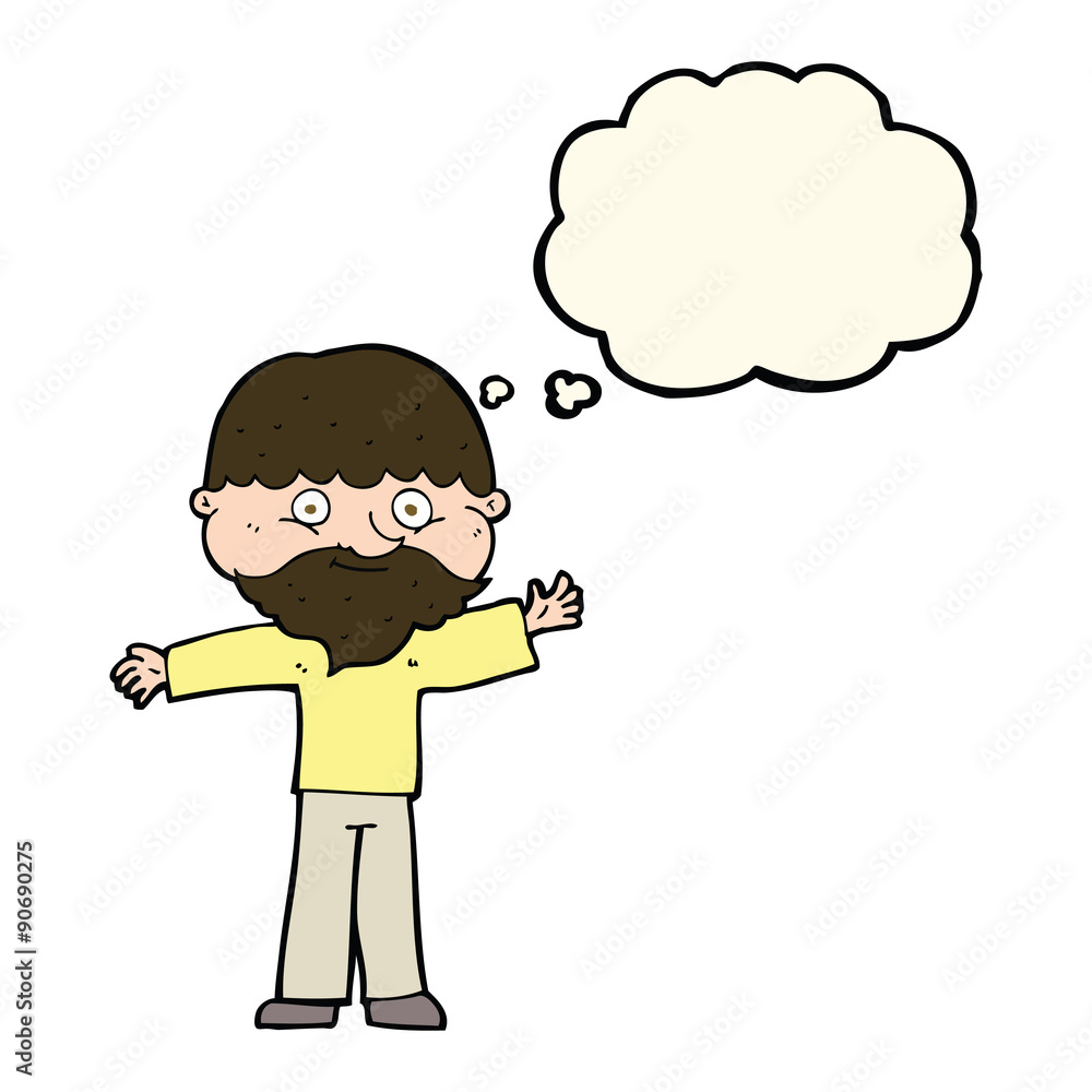cartoon happy man with beard with thought bubble cartoon happy man with beard with thought bubble