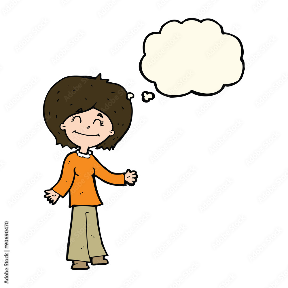 cartoon happy woman with thought bubble cartoon happy woman with thought bubble