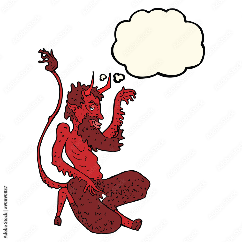 cartoon traditional devil with thought bubble cartoon traditional devil with thought bubble