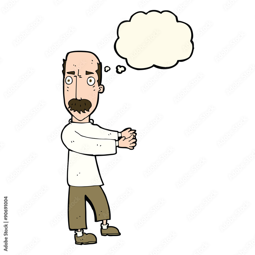 cartoon balding man explaining with thought bubble cartoon balding man explaining with thought bubble
