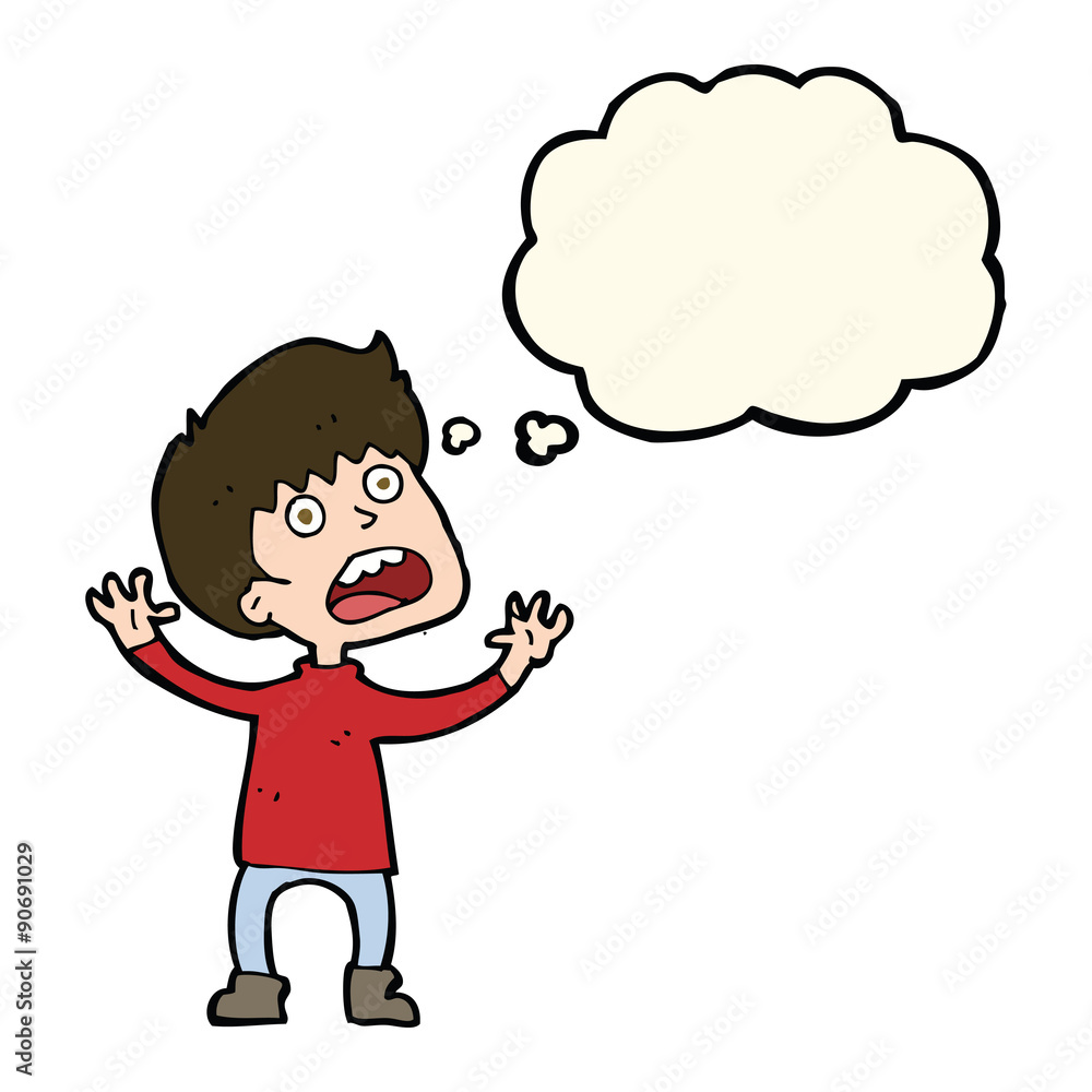 cartoon stressed boy with thought bubble cartoon stressed boy with thought bubble