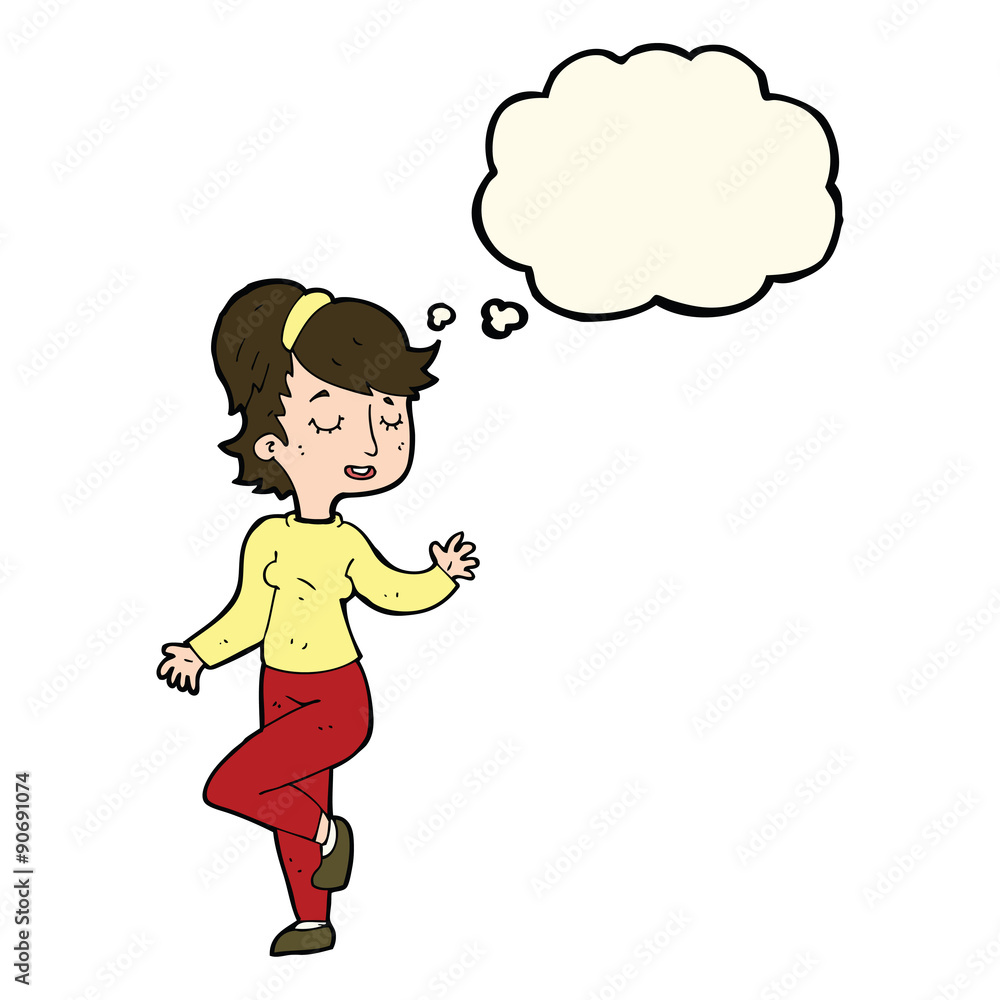 cartoon dancing woman with thought bubble cartoon dancing woman with thought bubble