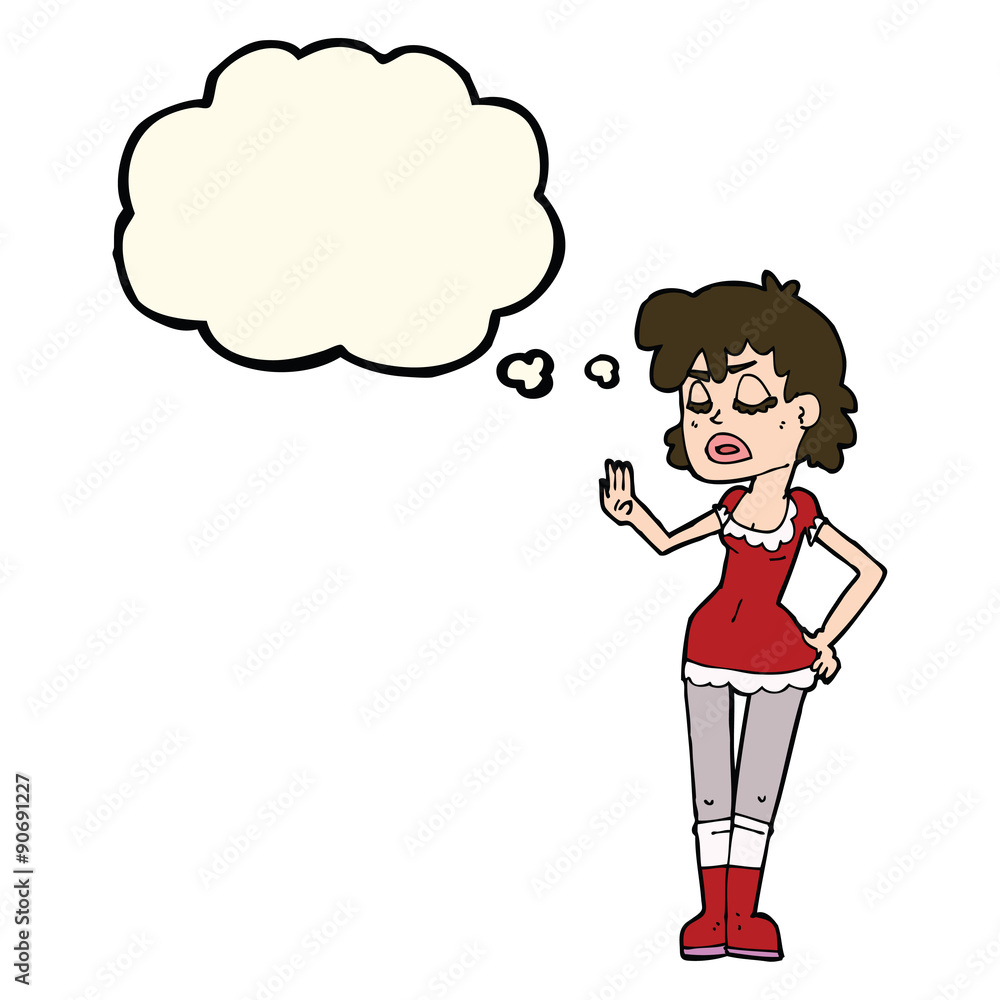 cartoon woman making dismissive gesture with thought bubble cartoon woman making dismissive gesture with thought bubble