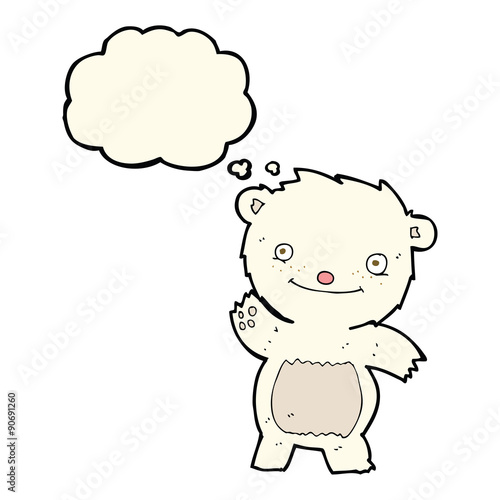 cartoon waving polar bear cub with thought bubble © lineartestpilot