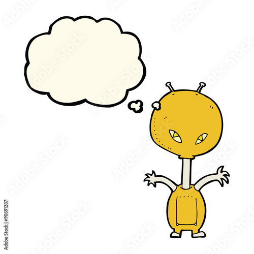 cartoon space alien with thought bubble