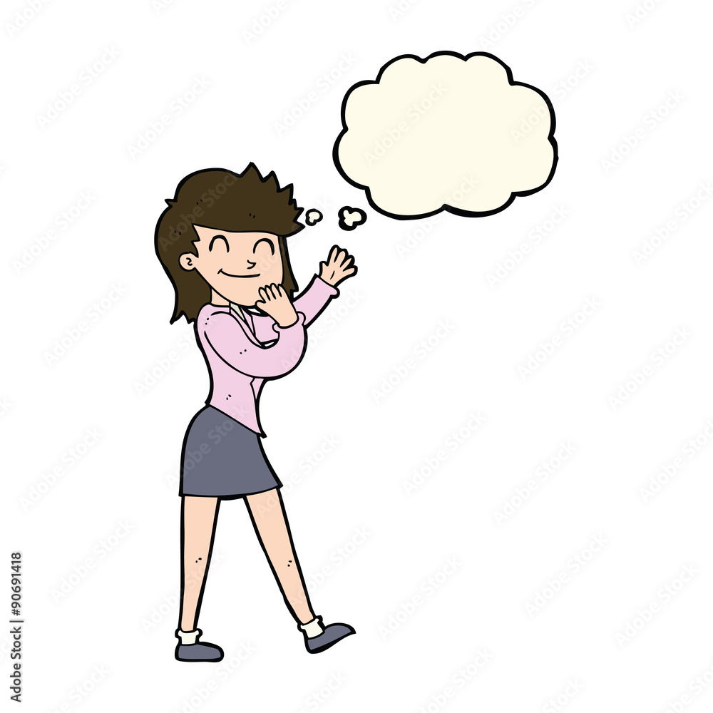 cartoon happy businesswoman with thought bubble cartoon happy businesswoman with thought bubble