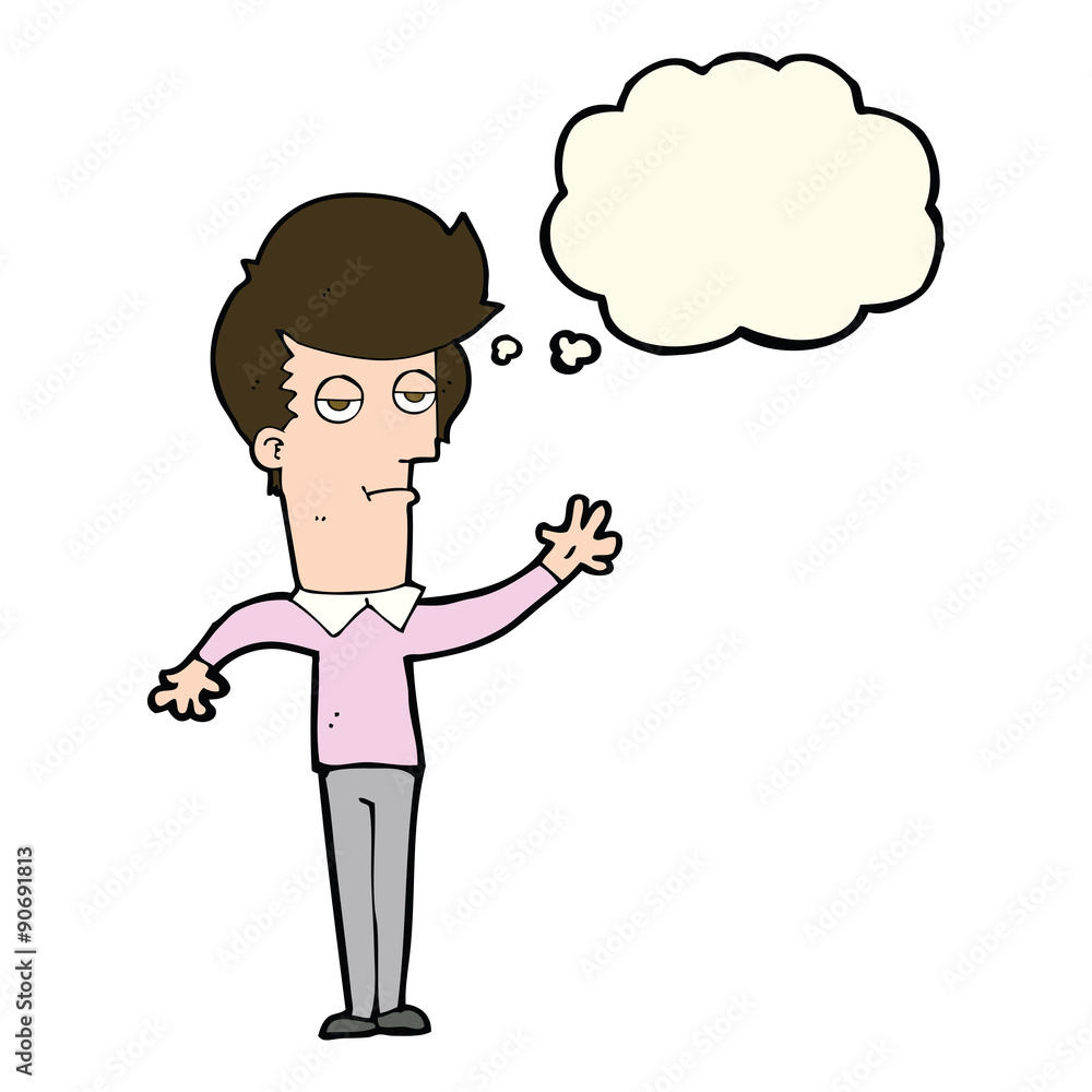 cartoon bored man waving with thought bubble cartoon bored man waving with thought bubble