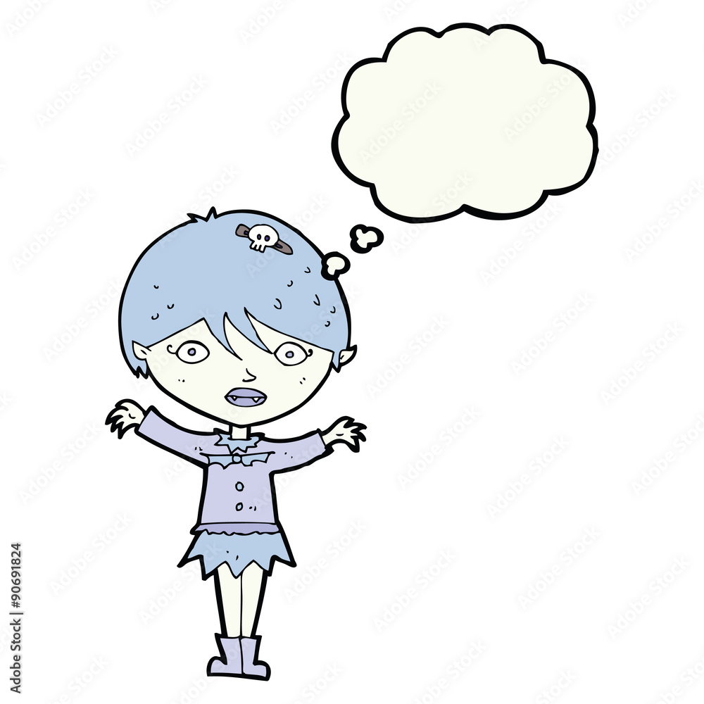 cartoon waving vampire girl with thought bubble cartoon waving vampire girl with thought bubble