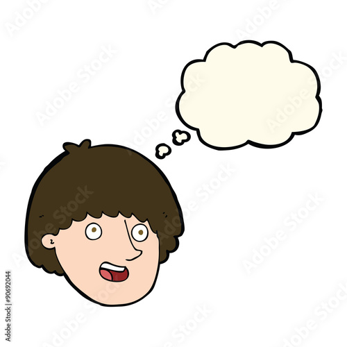 cartoon happy male face with thought bubble