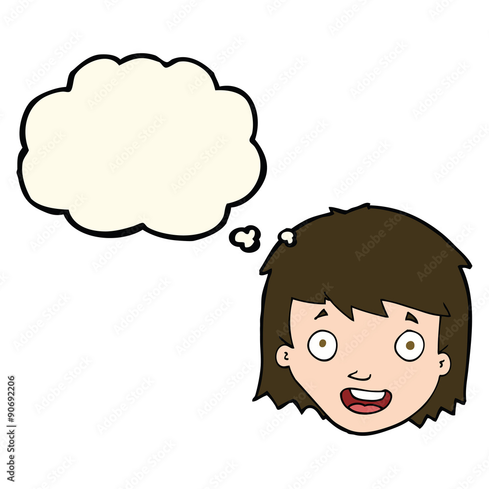cartoon happy female face with thought bubble cartoon happy female face with thought bubble