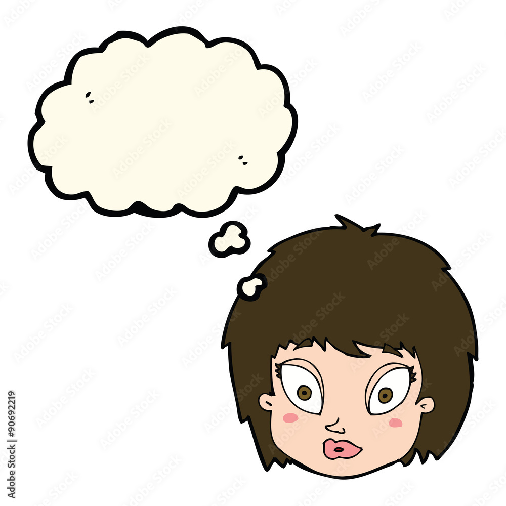 cartoon surprised female face with thought bubble cartoon surprised female face with thought bubble