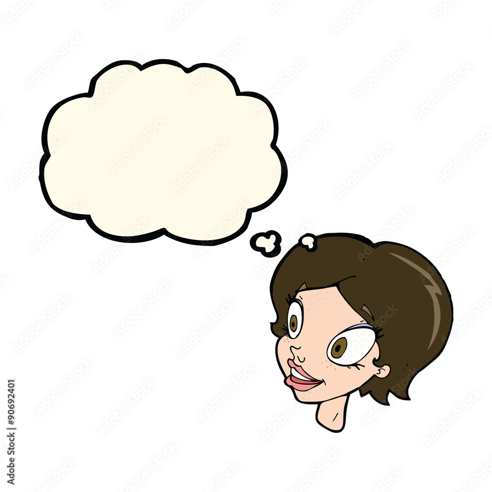 cartoon pretty female face with thought bubble cartoon pretty female face with thought bubble