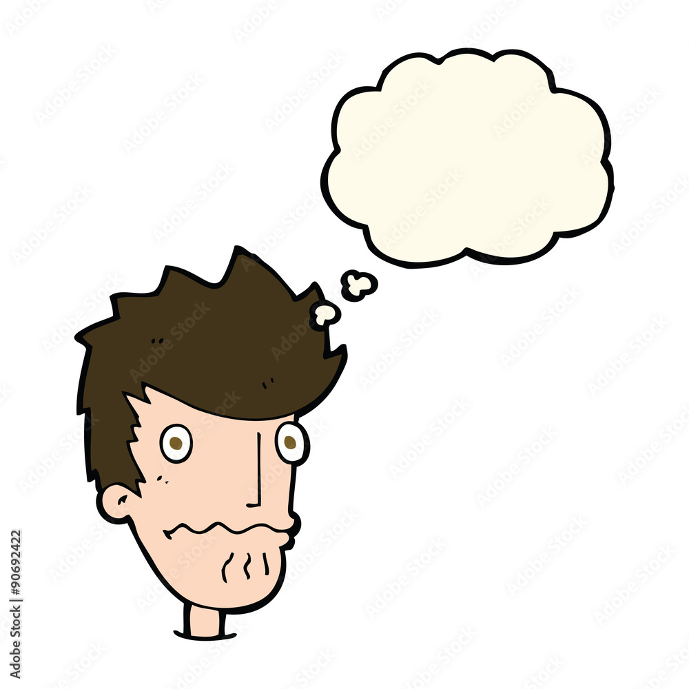 cartoon nervous man with thought bubble cartoon nervous man with thought bubble