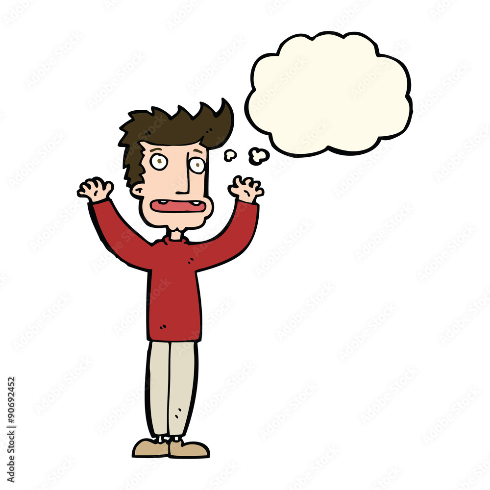 cartoon stressed man with thought bubble cartoon stressed man with thought bubble