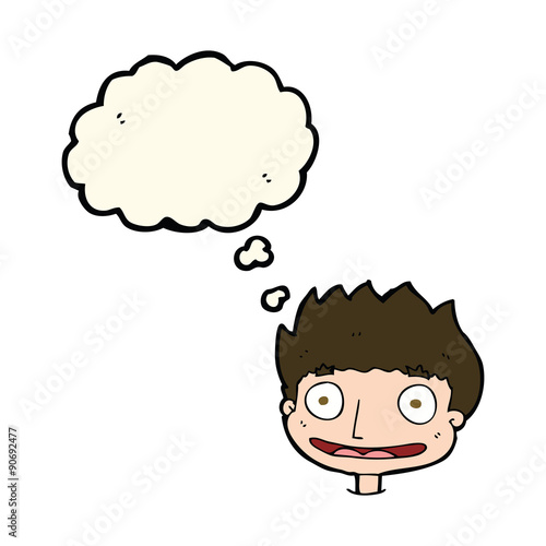cartoon happy boy with thought bubble