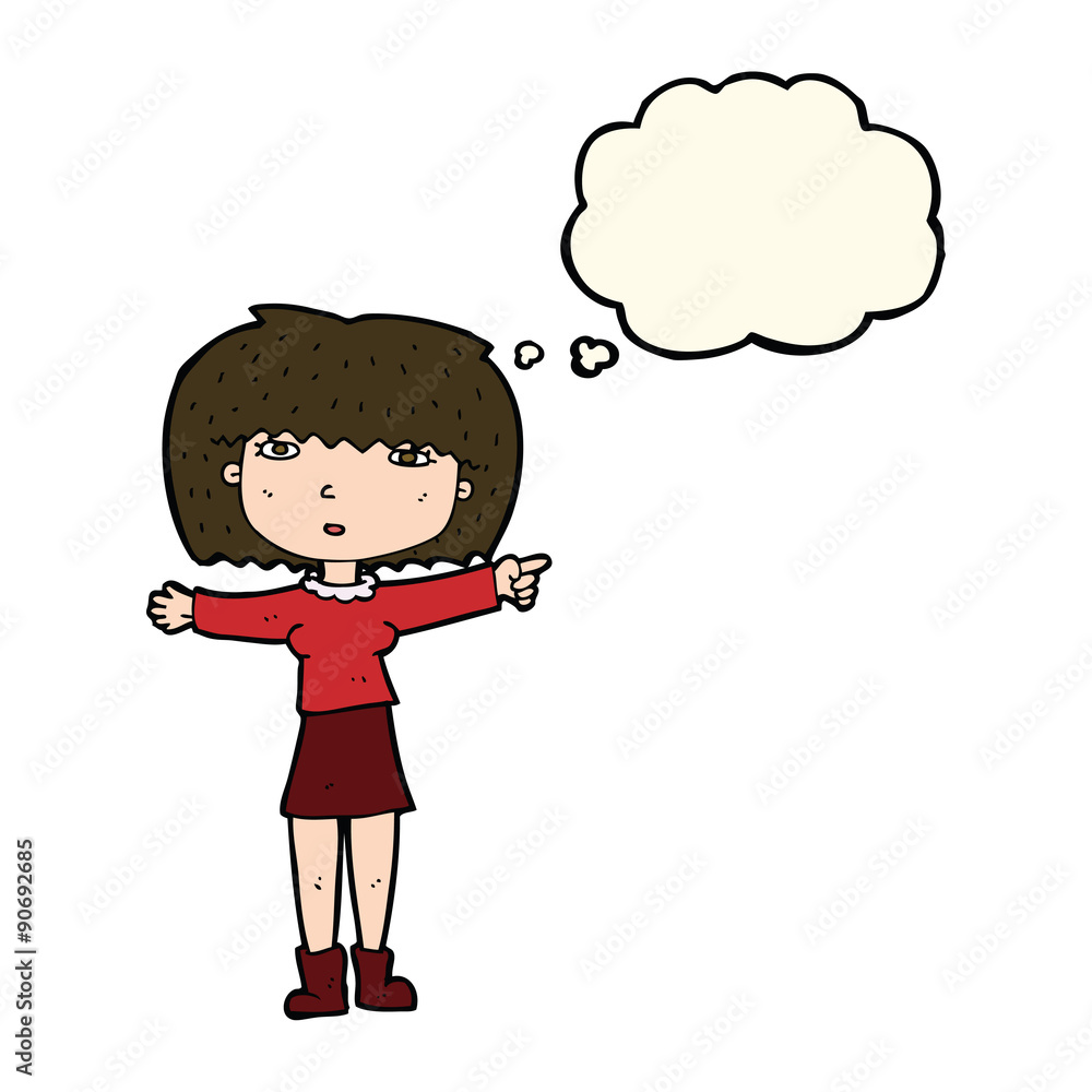 cartoon girl pointing with thought bubble cartoon girl pointing with thought bubble