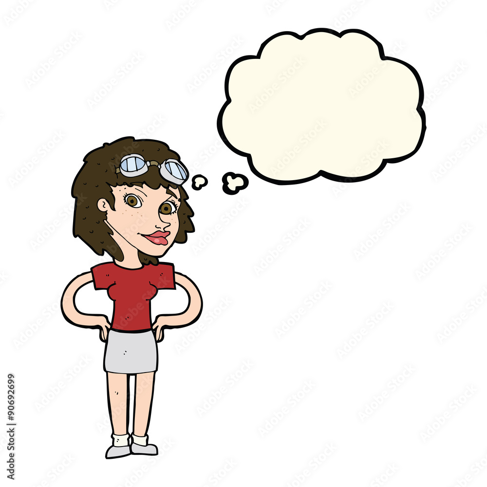 cartoon retro pilot woman with thought bubble cartoon retro pilot woman with thought bubble